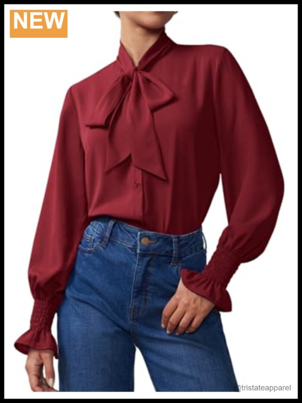 Womens Chiffon Bow Tie Neck Blouse Long Sleeve Smocked Cuff Business Casual